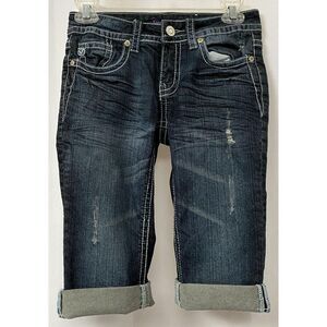 Vigoss Distressed Denim Shorts Sz 0 Rolled Hem Cut-Offs Embroidered Pockets